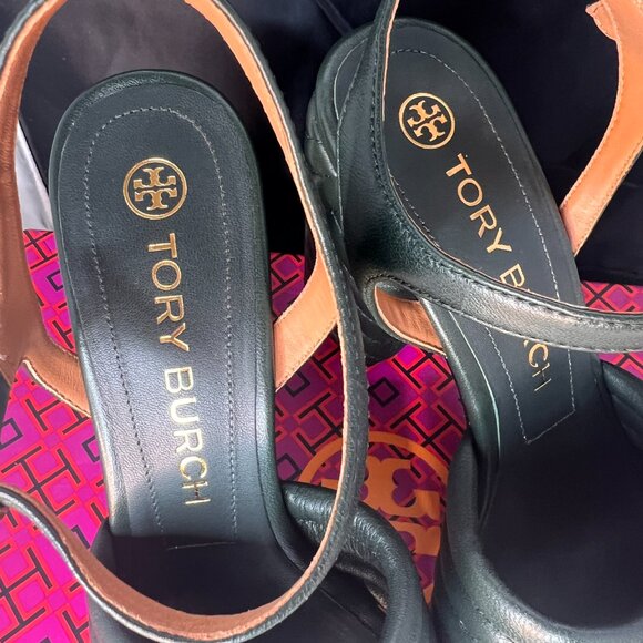 TORY BURCH Kira Quilted Block Heel Dark Seaweed Sandals size 8.5 - Picture 11 of 11